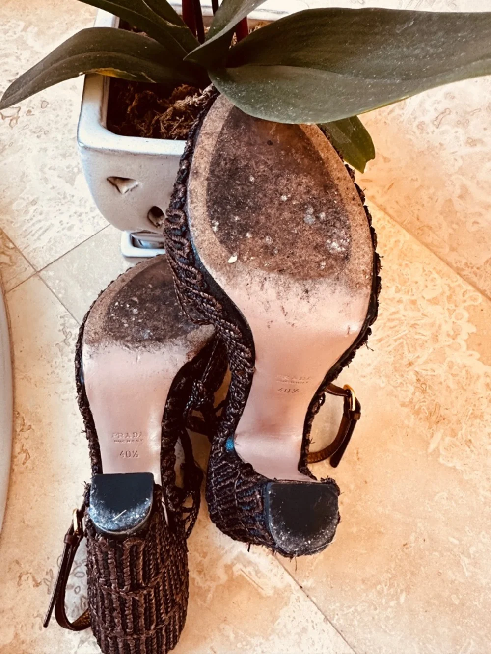 Prada Braided Raffia Slingback Heels - Picture 8 of 10